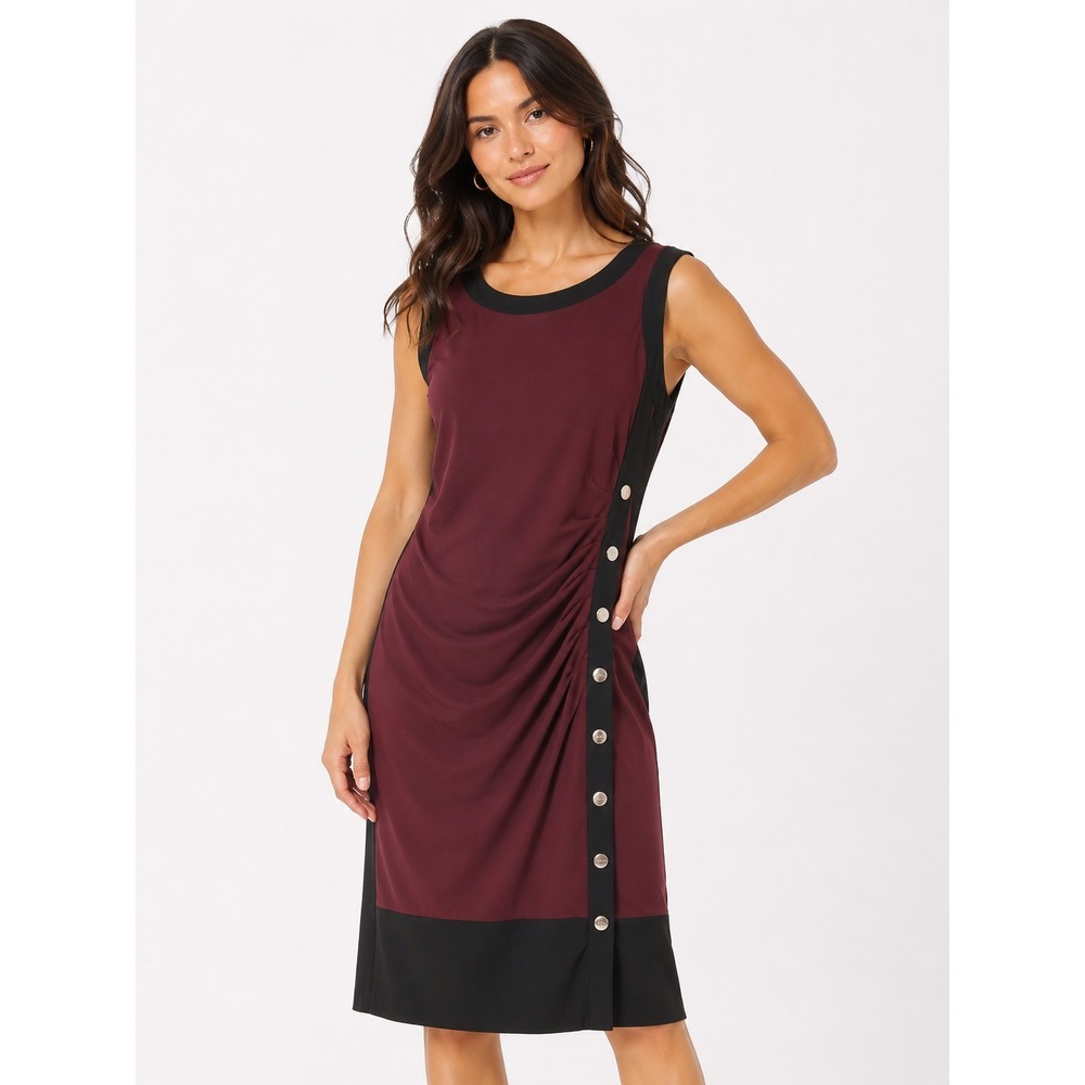 Lauren Ralph Lauren Burgundy Black Ruched Button Sheath Dress Size 6